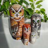 Hand Painted Owl Matryoshka Nesting Dolls,18 cm/ 7 inches, Wisdom Symbol, Gift for Mommy