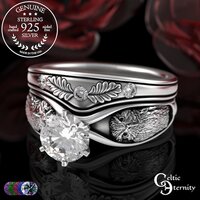 Sterling Owl Engagement Ring & Moissanite Fitted Wedding Ring Set, 3166 5014
