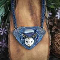 Owl necklace Owl totem Unique necklace Fantasy necklace Enchanted necklace Witch jewelry Blu...