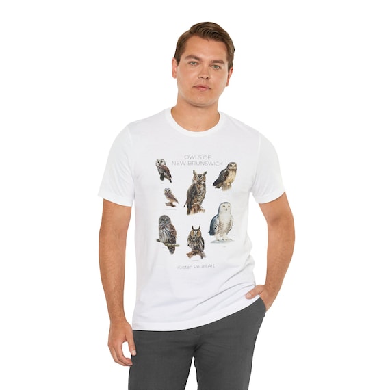 Owls of New Brunswick - Unisex Jersey Short Sleeve Tee - Featuring 7 Owl Oil Paintings