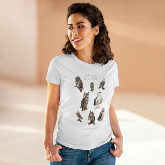 Owls of New York - Women's Midweight Cotton Tee - Featuring 8 Owl Oil Paintings