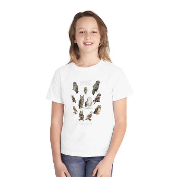 Owls of Michigan - Youth Midweight Tee - Featuring 11 Owl Oil Paintings