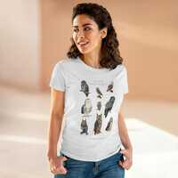 Owls of Massachusetts - Women's Midweight Cotton Tee - Featuring 9 Owl Oil Paintings