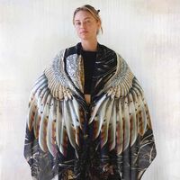 Barn Owl Wings Scarf - Rave Shawl Gifts For Her - Black Owl Feather Wrap Scarf - Festival Cl...