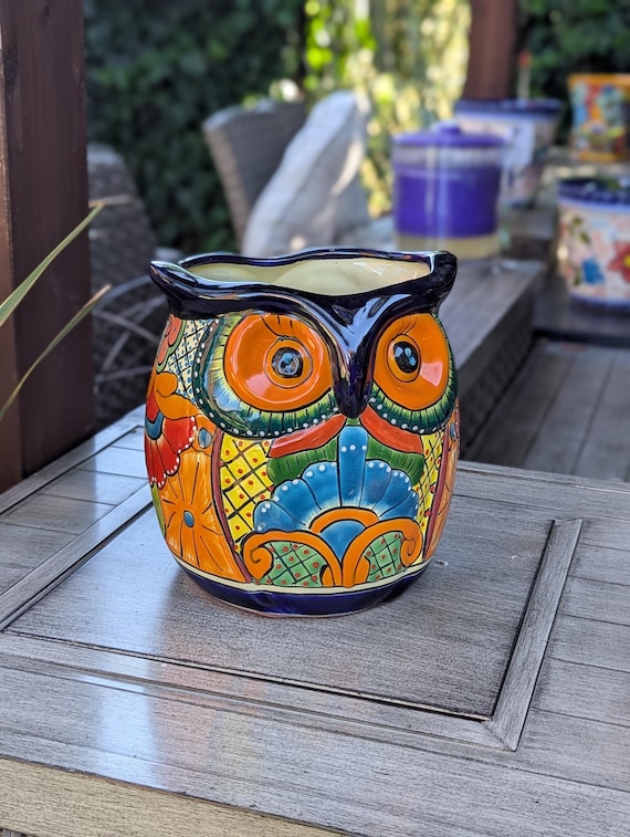Talavera Owl Planter | 9.75" Tall Handmade Mexican Ceramic Flower Pot
