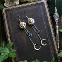 Handmade Barn Owl Moon Earrings, Celestial Woodland Fantasy Jewelry, Polymer Clay Dangles