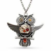 Steampunk Owl Pendant Necklace, Mechanical Owl Jewelry, Watch Movement Necklace, Gothic Bird...