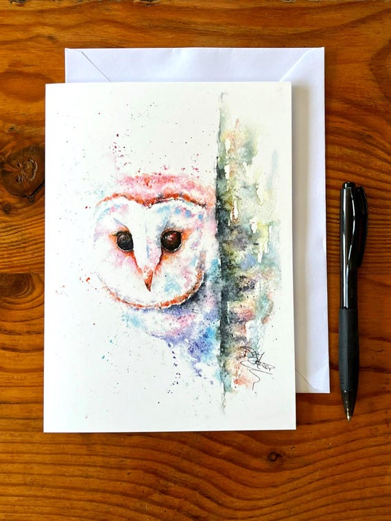 Dusk, Barn Owl Greetings Card, Wildlife Art Cards by Watercolours Artist Sandi Mower