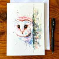 Dusk, Barn Owl Greetings Card, Wildlife Art Cards by Watercolours Artist Sandi Mower