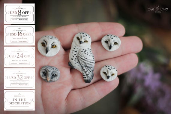 Snowy Owl Cabochon for Jewelry Making, Handmade Bird Pendant Focal