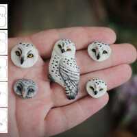 Snowy Owl Cabochon for Jewelry Making, Handmade Bird Pendant Focal