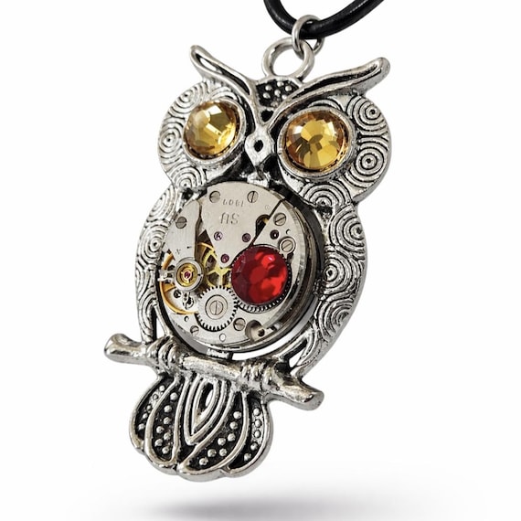 Steampunk Owl Pendant Necklace, Vintage Watch Movement Jewelry, Mechanical Owl Necklace, Gothic Steampunk Jewelry, Unique Handmade Gift