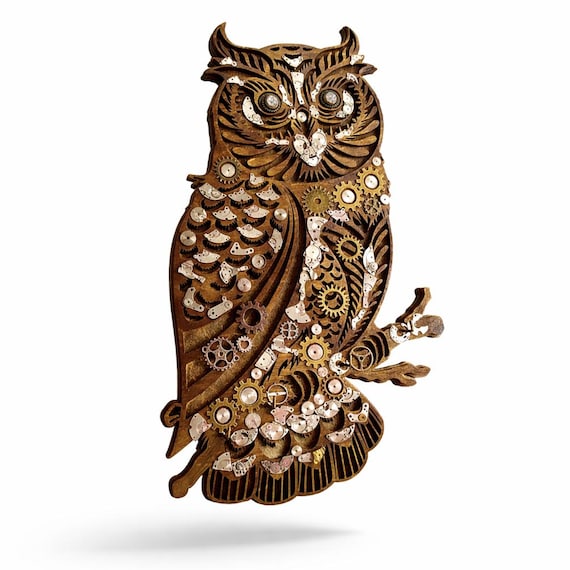 Steampunk Owl Key Holder Wall Mounted Wooden Key Rack Owl Wall Decor Entryway Organizer Unique Housewarming Gift