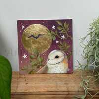 Unframed original painting titled "A Friend's Return" by Amanda Clark - owl, m...