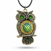 Steampunk Owl Pendant Necklace, Vintage Style Owl Jewelry, Green Crystal Necklace, Unique Cl...
