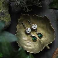 Barn Owl Earrings, Emerald Green Glass Drop Earrings, Woodland Jewelry, Owl Lover Gift, Whim...