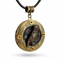 Steampunk Owl Photo Locket Necklace, Vintage Bronze Locket Pendant, Double Photo Necklace, G...