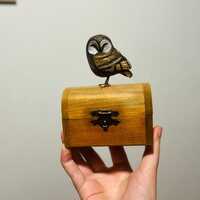 Wooden Hand-Carved Owl on a Jewelry Box, Detailed Little Owl Figurine, Unique Gift for Owl C...