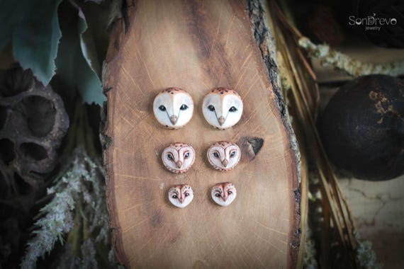 Handcrafted Polymer Clay Barn Owl Cabochons - Whimsical Jewelry Components (3 Sizes)