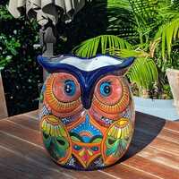 14" Tall Talavera Owl Flower Pot | Handmade Ceramic Planter | Mexican Pottery Housewarm...