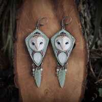 Barn Owl Earrings - Woodland Dangle Earrings, Cottagecore Fantasy Jewelry