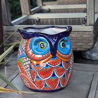 11.5 " Tall Talavera Owl Flower Pot | Handmade Ceramic Planter | Outdoor Mexican Potter...