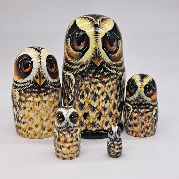 4" Owl Family Matryoshka Hand Painted Nesting Dolls Ukrainian Christmas Gift