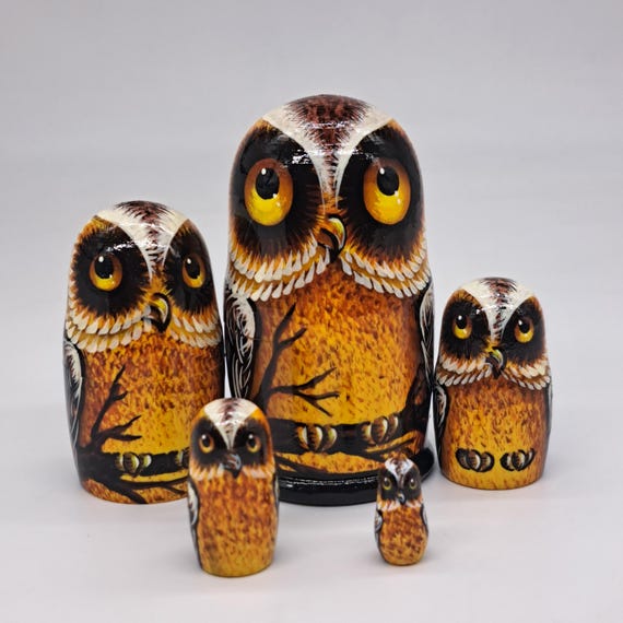 4" Owl Matryoshka Hand Painted Nesting Dolls Ukrainian Christmas Gift