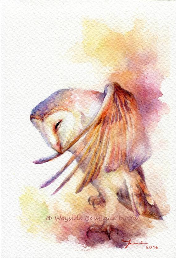 PRINT –Proud of owl Watercolor painting 7.5 x 11”