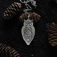 Owl Necklace - Eagle Owl Pendant - Silver Owl Necklace - Wisdom Necklace - Star Necklace - S...