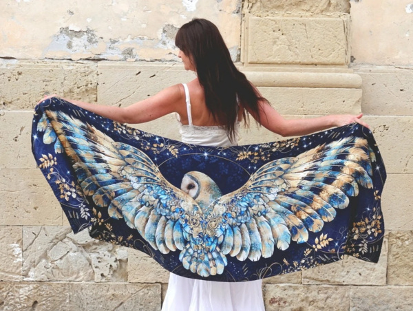 Barn Owl Wing Scarf / Shawl - Silk or cotton