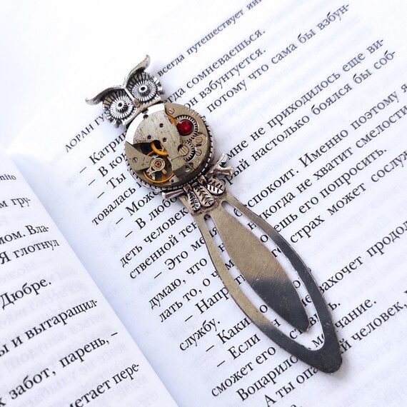 Owl bookmark with Steampunk clockwork watch parts