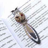 Owl bookmark Steampunk Watch parts Vintage Silver Steam punk heart Owls lover gift