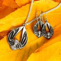 Silver Celtic Owl Necklace and Earring Set