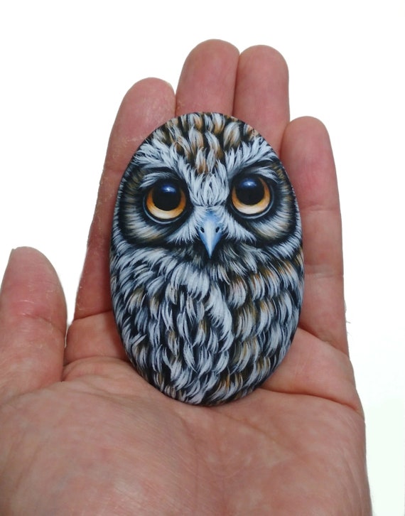 Boobook Owl Hand Painted on Small Stone! Handmade Owl for Home Decor, Painted with Acrylics and finished with satin varnish Protection.
