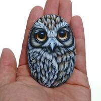Boobook Owl Hand Painted on Small Stone! Handmade Owl for Home Decor, Painted with Acrylics ...