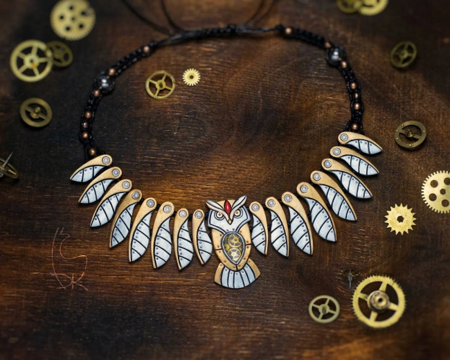 Owl Necklace Mechanical Clockwork Steampunk Style Owl Bird Wings Jewelry