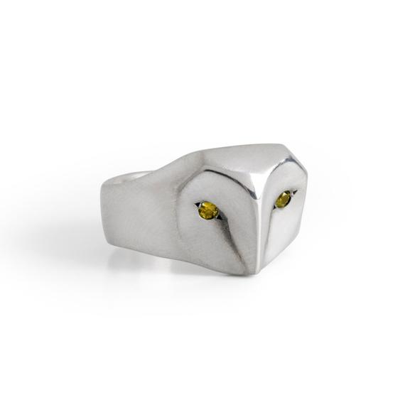 Sterling Silver Owl Ring with yellow Sapphire Eyes
