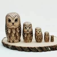 Owl Nesting dolls, Matryoshka Dolls, wood-burned owls, collectible owl, animal nesting dol...