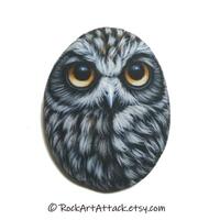 Pretty Owl Magnet, Painted on a small Sea Pebble with Acrylic paints, finished with satin va...