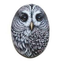 Barred Owl Acrylic Painting On Flat Sea Stone