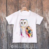 Barn owl watercolor kids T-shirt, Boys' Clothing, Girls' Clothing, ring spun Cotto...