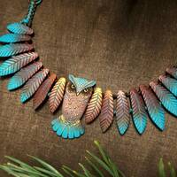 Owl Necklace Leaf Forest Birds Wings Colorful Feathers Gift