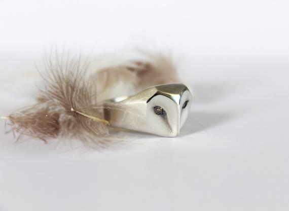 Stirling Silver Barn Owl ring with Champagne Diamonds