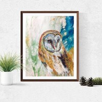 Barn Owl colorful art print by Ellen Brenneman