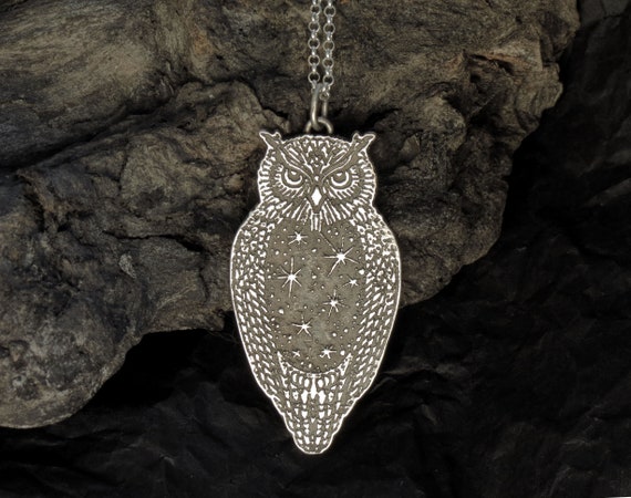 Silver Eagle Owl Pendant Necklace