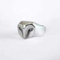 Sterling Silver Barn Owl ring with white Sapphire eyes