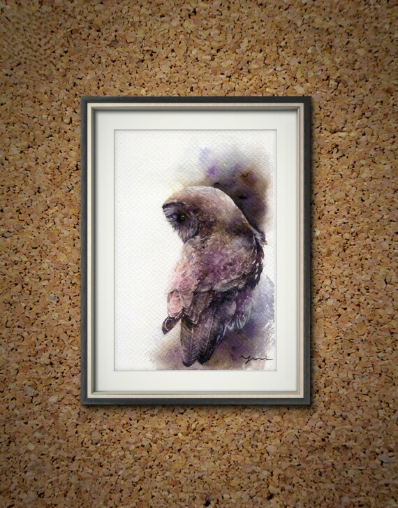 PRINT –Great grey owl Watercolor painting 7.5 x 11”