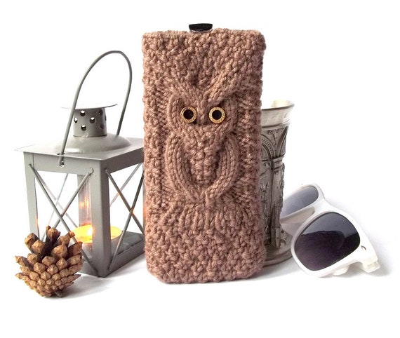 Cute Owl Glasses Case, Hand Knitted Eyeglasses Case, Knit Reading Glasses Holder, Soft Case for Sunglasses, Spectacle Holder for Her.