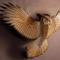 Great Horned Owl woodcarving - Silent Flight, Small